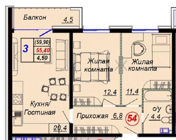 
   Продам 2-комнатную, 60 м², Российская ул, уч12

. Фото 2.