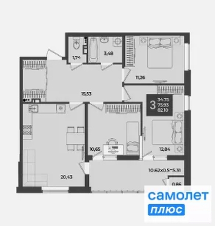 
   Продам 3-комнатную, 82.1 м², Образцово, дом 17

. Фото 9.