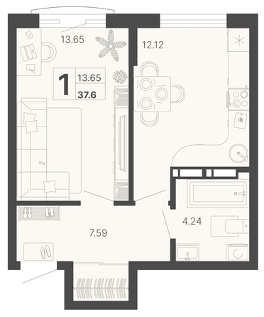 
   Продам 1-комнатную, 37.6 м², Светский лес, литер 4

. Фото 6.