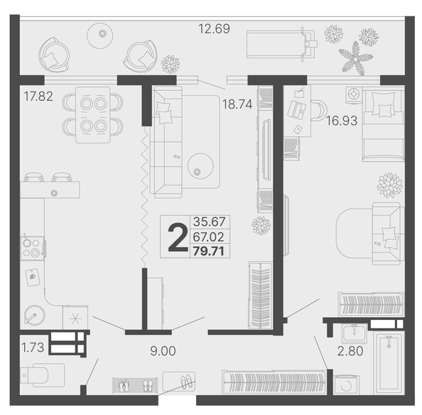 
   Продам 2-комнатную, 73.37 м², Светский лес, литер 3

. Фото 6.