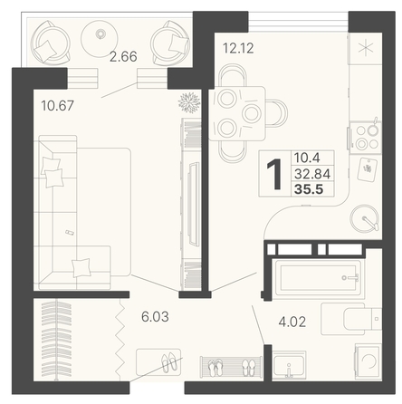 
   Продам 1-комнатную, 34.17 м², Светский лес, литер 4

. Фото 6.