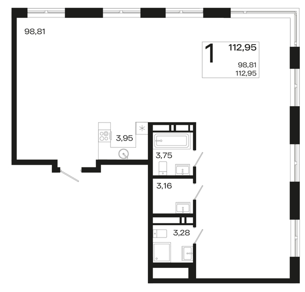 
   Продам 1-комнатную, 112.95 м², Патрики, литер 5.1

. Фото 4.