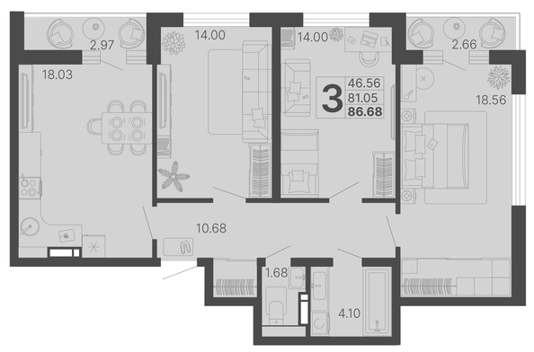 
   Продам 3-комнатную, 83.87 м², Светский лес, литер 4

. Фото 6.