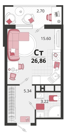 
   Продам 1-комнатную, 26.86 м², Родные просторы, литера 20

. Фото 4.