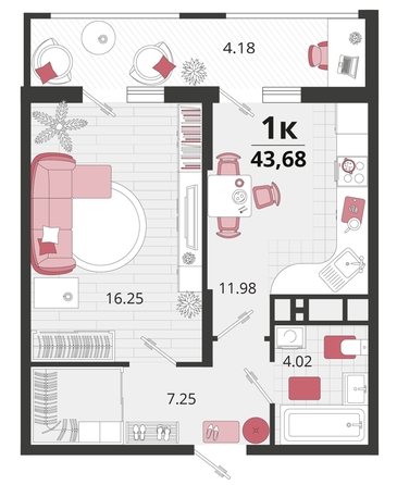 
   Продам 1-комнатную, 43.68 м², Родные просторы, литера 20

. Фото 4.