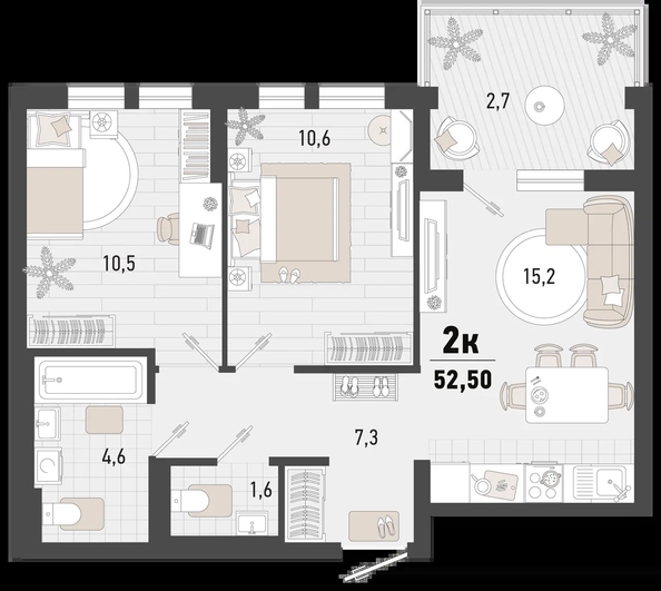 
   Продам 2-комнатную, 52.5 м², Барса, 3В литер

. Фото 6.