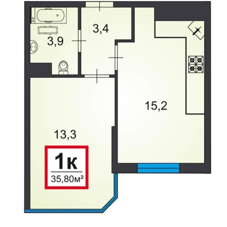 
   Продам 1-комнатную, 36 м², Анапское ш, 32к6

. Фото 5.