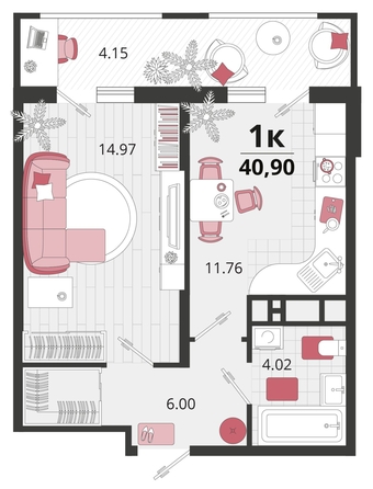 
   Продам 1-комнатную, 40.6 м², Природная ул, 10Б к24

. Фото 4.