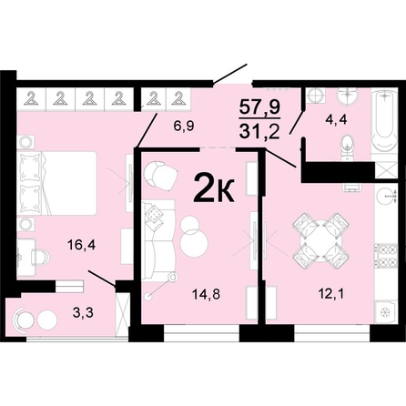 
  Продам 2-комн. квартиру, 57.9 м², ЖК Горячий, литера 2
. Фото 1.