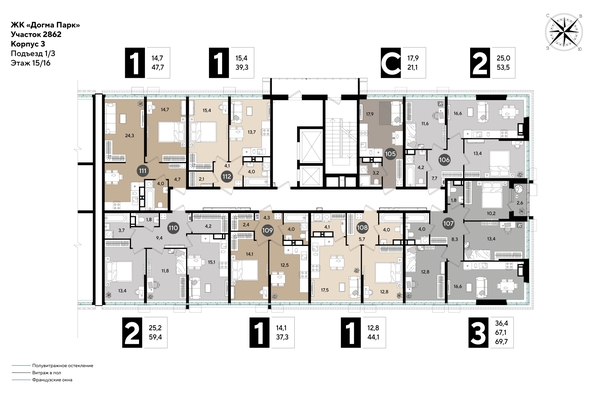 
  Продается 3-комн. квартира, 68.2 м², ЖК DOGMA PARK (Догма парк), литера 19
. Фото 1.