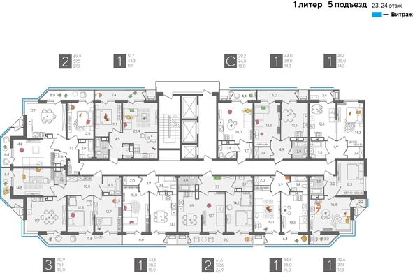 
  Продается 2-комн. квартира, 61.6 м², ЖК Рекорд 2, литера 1
. Фото 1.