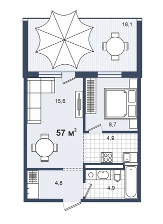 
  Продается 2-комн. квартира, 57 м², Николая Кондратенко ул, д. 23
. Фото 18.