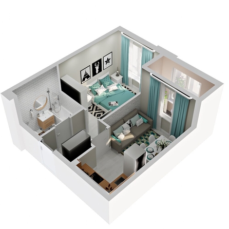 
  Продается 1-комн. квартира, 35.57 м², ЖК Зеленая территория, литера 1.2
. Фото 1.