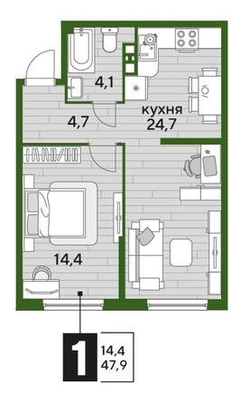 
  Продается 1-комн. квартира, 47.5 м², ЖК DOGMA PARK (Догма парк), литера 3
. Фото 1.