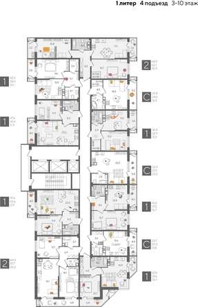 
  Продается 1-комн. квартира, 41.5 м², ЖК Рекорд 2, литера 1
. Фото 2.