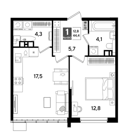 
  Продается 1-комн. квартира, 44.4 м², ЖК DOGMA PARK (Догма парк), литера 13
. Фото 1.