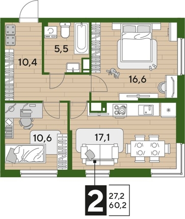 
  Продается 2-комн. квартира, 60.1 м², ЖК DOGMA PARK (Догма парк), литера 21
. Фото 1.