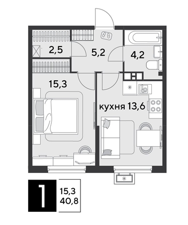 
  Продается 1-комн. квартира, 40.8 м², ЖК Парк Победы 2, литера 20
. Фото 1.