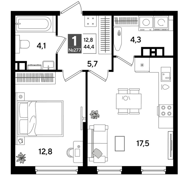 
  Продается 1-комн. квартира, 44 м², ЖК DOGMA PARK (Догма парк), литера 19
. Фото 1.