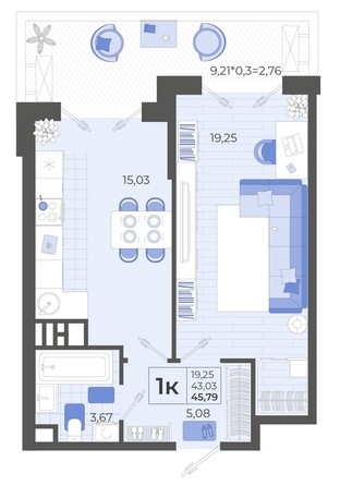 
  Продается 1-комн. квартира 45.52 м², в ЖК Высочество, литера 2. Фото 4.