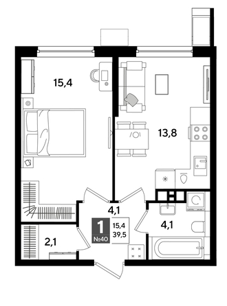 
  Продается 1-комн. квартира, 39.1 м², ЖК DOGMA PARK (Догма парк), литера 19
. Фото 1.