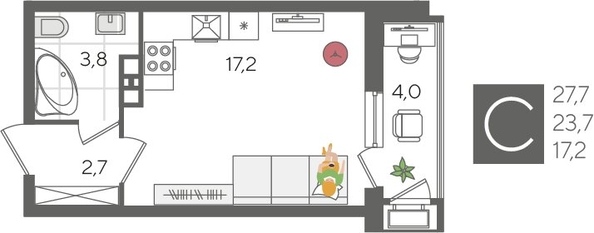 
  Продается студия, 27.7 м², ЖК Рекорд 2, литера 3
. Фото 1.