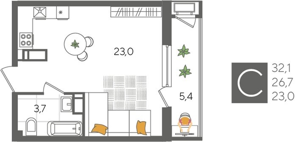 
  Продается студия, 32.1 м², ЖК Рекорд 2, литера 1
. Фото 1.