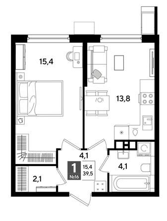 
  Продается 1-комн. квартира, 38.9 м², ЖК DOGMA PARK (Догма парк), литера 19
. Фото 1.