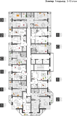 
  Продается 1-комн. квартира, 47.6 м², ЖК Рекорд 2, литера 3
. Фото 2.