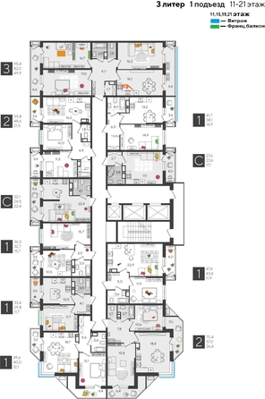 
  Продается 3-комн. квартира, 95.4 м², ЖК Рекорд 2, литера 3
. Фото 2.