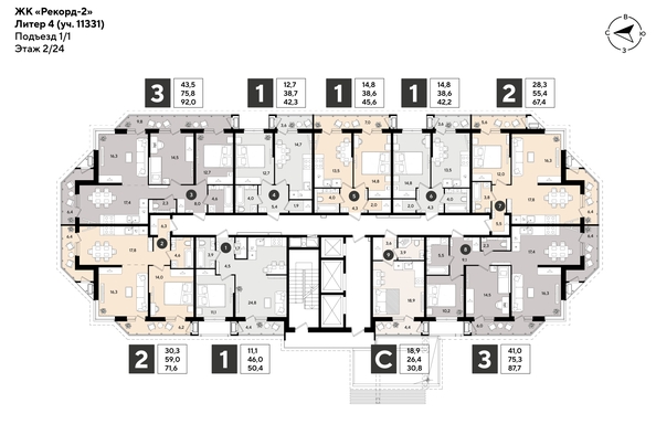 
  Продается 1-комн. квартира 45.6 м², в ЖК Рекорд 2, литера 4. Фото 2.
