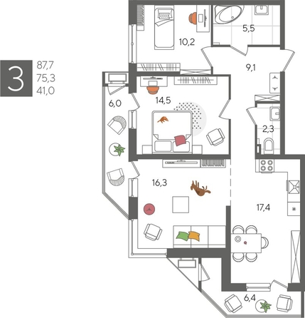 
  Продается 3-комн. квартира, 87.7 м², ЖК Рекорд 2, литера 4
. Фото 1.