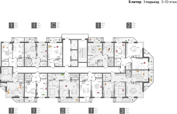 
  Продается 1-комн. квартира, 42.9 м², ЖК Рекорд 2, литера 5
. Фото 2.