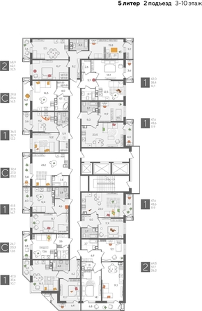 
  Продается 1-комн. квартира, 47.6 м², ЖК Рекорд 2, литера 5
. Фото 2.