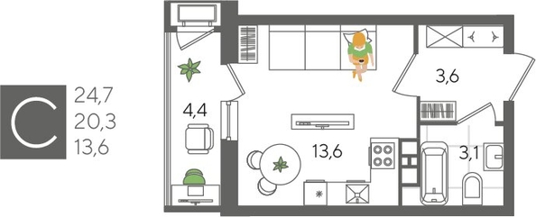 
  Продается студия, 24.7 м², ЖК Рекорд 2, литера 5
. Фото 1.