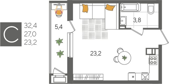 
  Продается студия, 32.4 м², ЖК Рекорд 2, литера 5
. Фото 1.