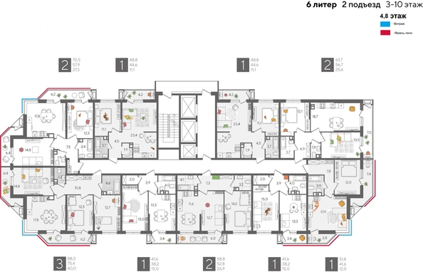 
  Продается 3-комн. квартира, 88 м², ЖК Рекорд 2, литера 6
. Фото 2.