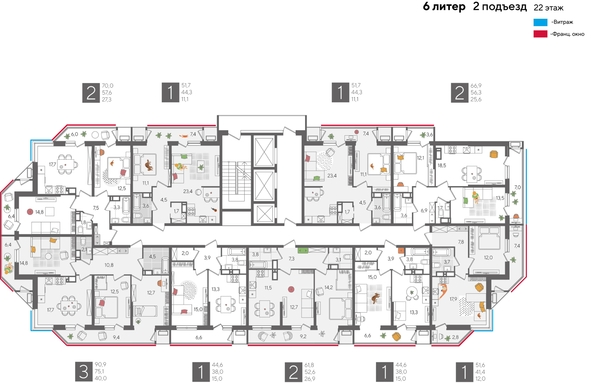 
  Продается 1-комн. квартира, 44.6 м², ЖК Рекорд 2, литера 6
. Фото 2.
