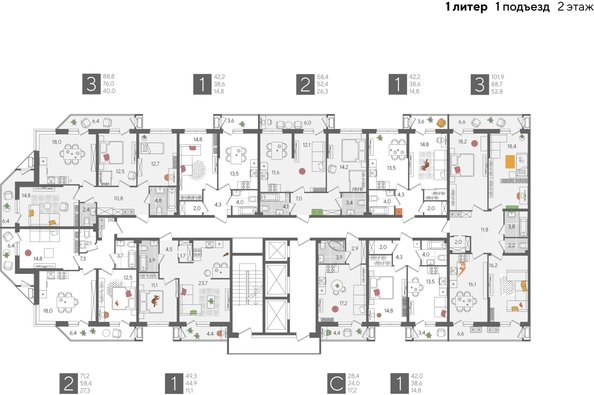 
  Продается 1-комн. квартира, 49.3 м², ЖК Рекорд 2, литера 1
. Фото 2.