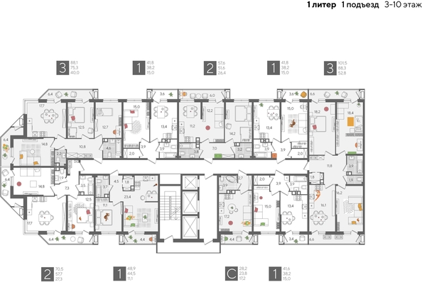 
  Продается 1-комн. квартира, 41.8 м², ЖК Рекорд 2, литера 1
. Фото 2.