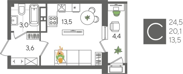 
  Продается студия, 24.5 м², ЖК Рекорд 2, литера 1
. Фото 1.