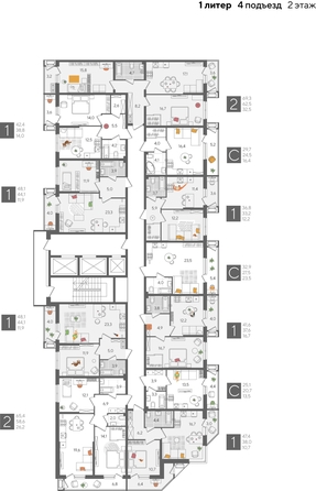 
  Продается 1-комн. квартира, 42.4 м², ЖК Рекорд 2, литера 1
. Фото 2.