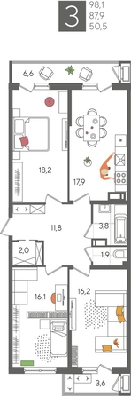 
  Продается 3-комн. квартира, 98.1 м², ЖК Рекорд 2, литера 2
. Фото 1.