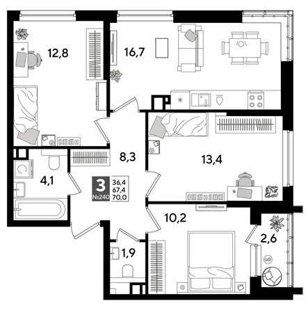 
  Продается 3-комн. квартира, 70 м², ЖК DOGMA PARK (Догма парк), литера 15
. Фото 1.