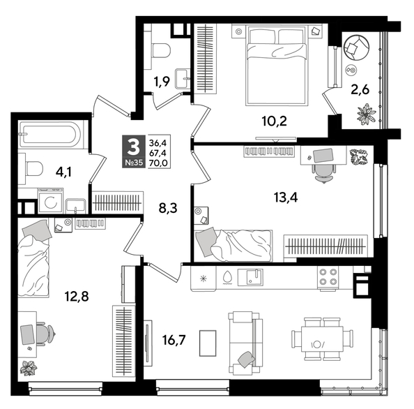 
  Продается 3-комн. квартира, 70 м², ЖК DOGMA PARK (Догма парк), литера 16
. Фото 1.