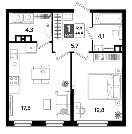 
  Продается 1-комн. квартира, 44.4 м², ЖК DOGMA PARK (Догма парк), литера 16
. Фото 1.
