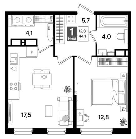 
  Продается 1-комн. квартира, 44.1 м², ЖК DOGMA PARK (Догма парк), литера 16
. Фото 1.