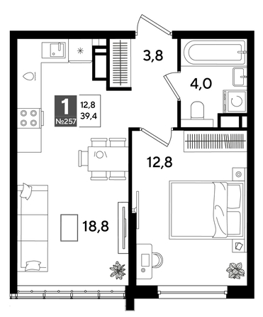 
  Продается 1-комн. квартира, 39.4 м², ЖК DOGMA PARK (Догма парк), литера 16
. Фото 1.