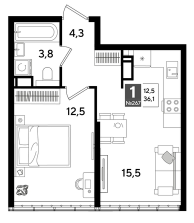 
  Продается 1-комн. квартира, 36.1 м², ЖК DOGMA PARK (Догма парк), литера 16
. Фото 1.