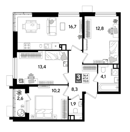 
  Продается 3-комн. квартира, 69 м², ЖК DOGMA PARK (Догма парк), лит 17
. Фото 1.